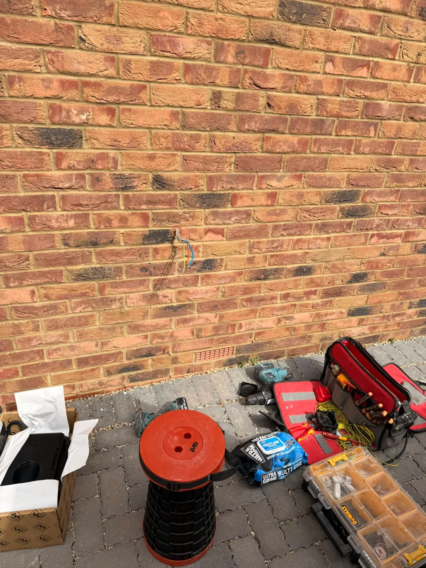 Exterior wall prepared for an EV charger installation