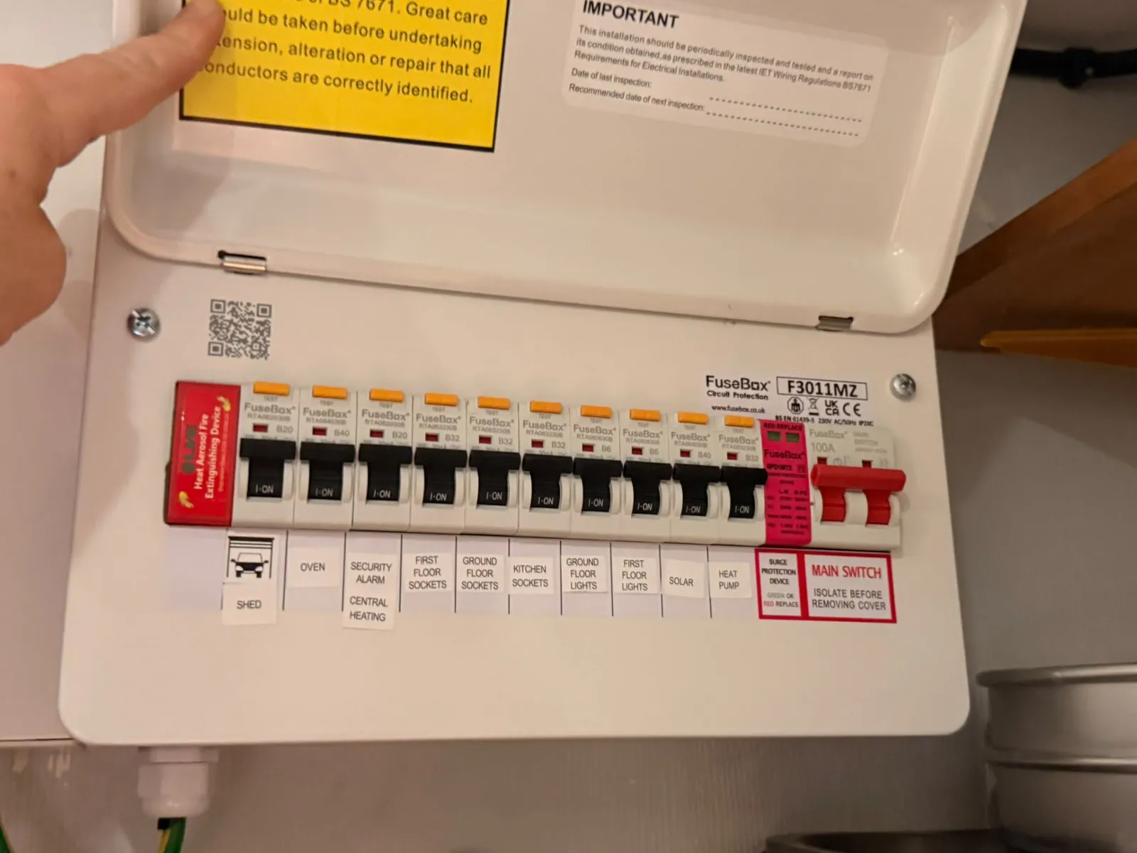 Finished consumer unit upgrade with clearly labelled circuits