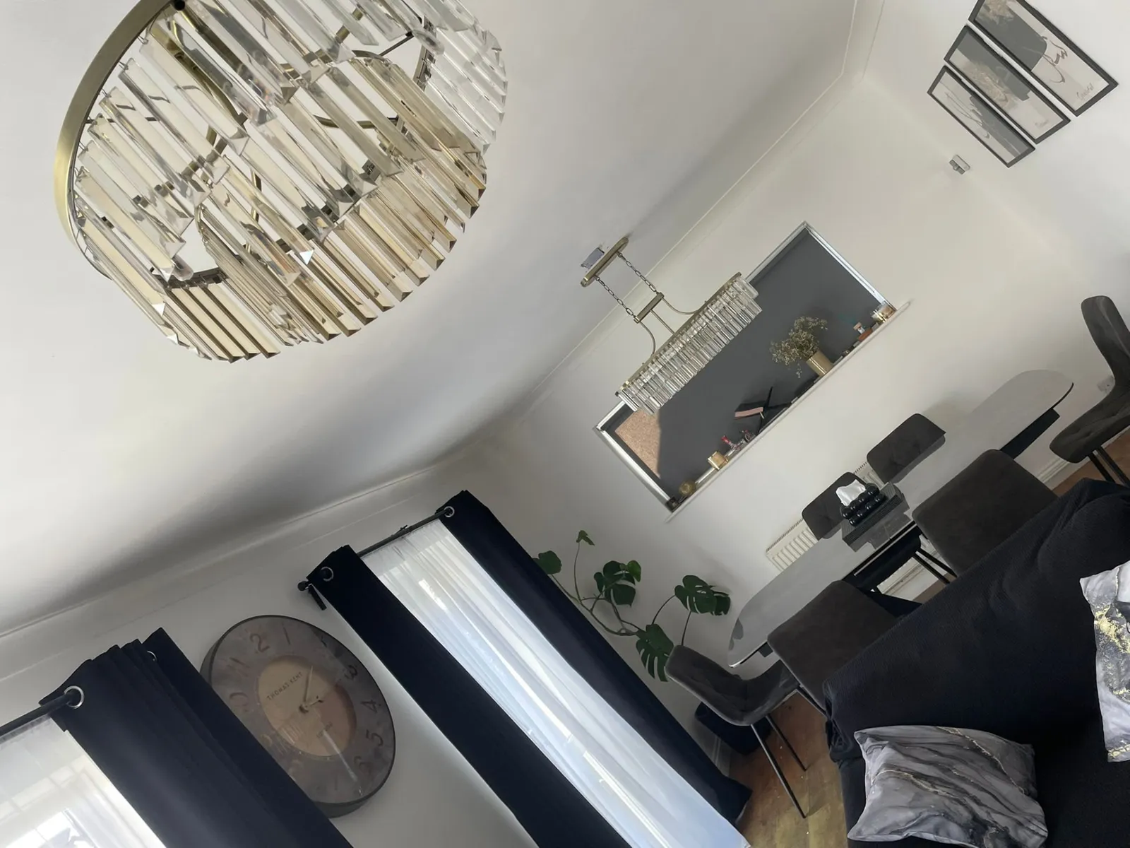 Crystal chandelier installed in a modern living room
