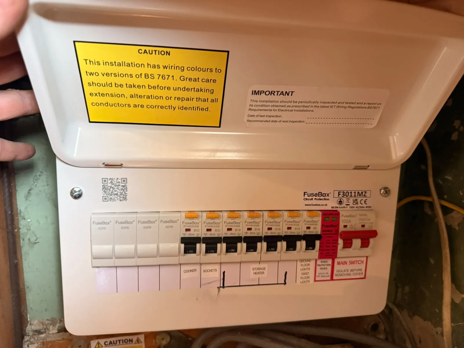 Consumer unit upgrade with labelled breakers and warning notices