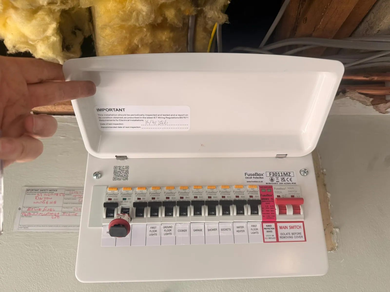 New FuseBox consumer unit fitted and labelled in a loft