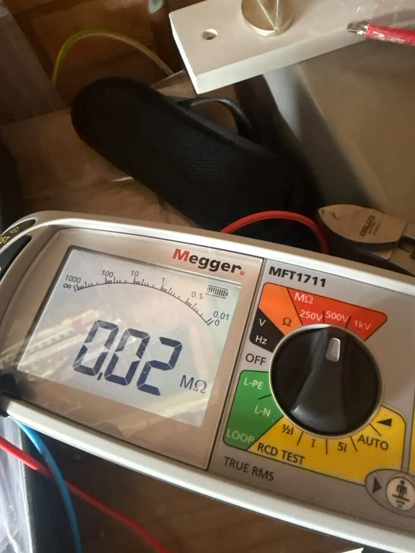 Insulation resistance tester showing a low reading while fault finding