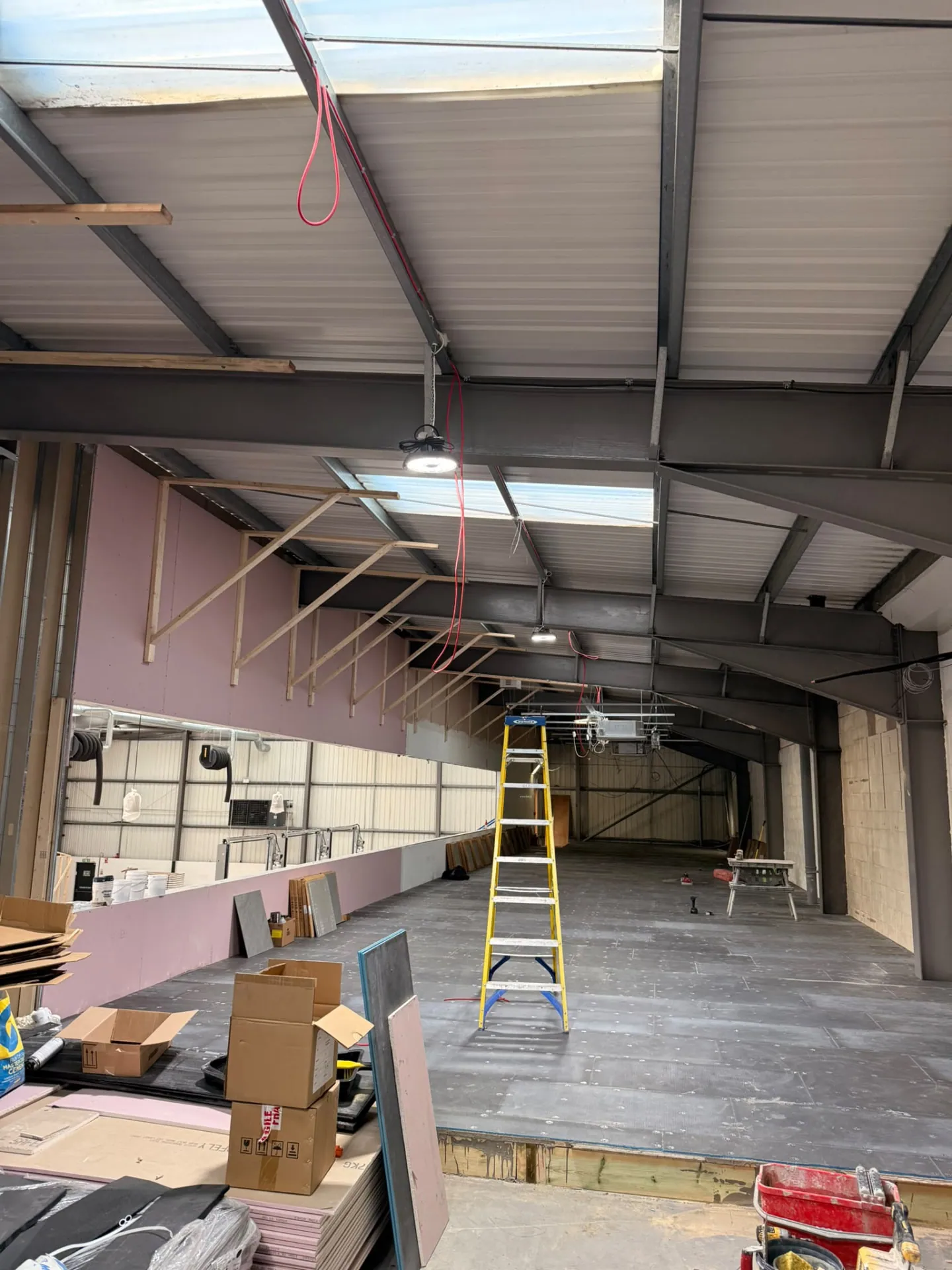 Commercial unit during lighting installation